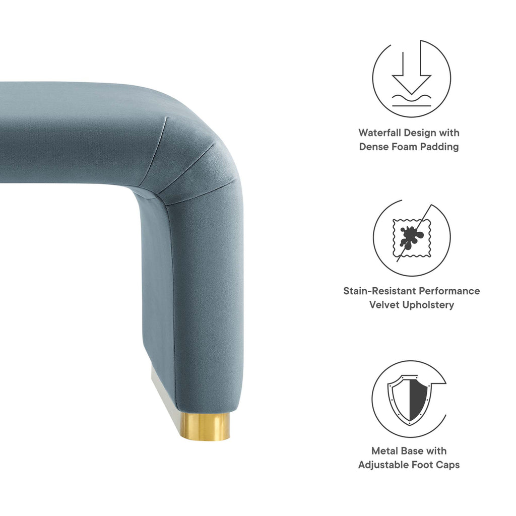 Koda Performance Velvet Waterfall Ottoman - Brass Cadet Blue
