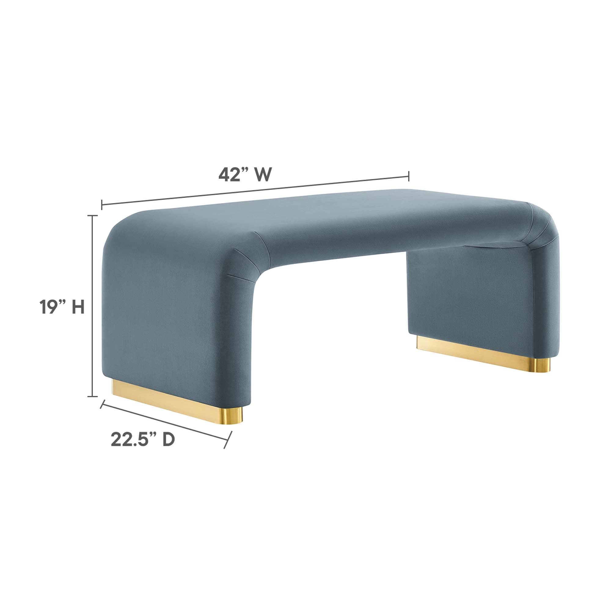 Koda Performance Velvet Waterfall Ottoman - Brass Cadet Blue