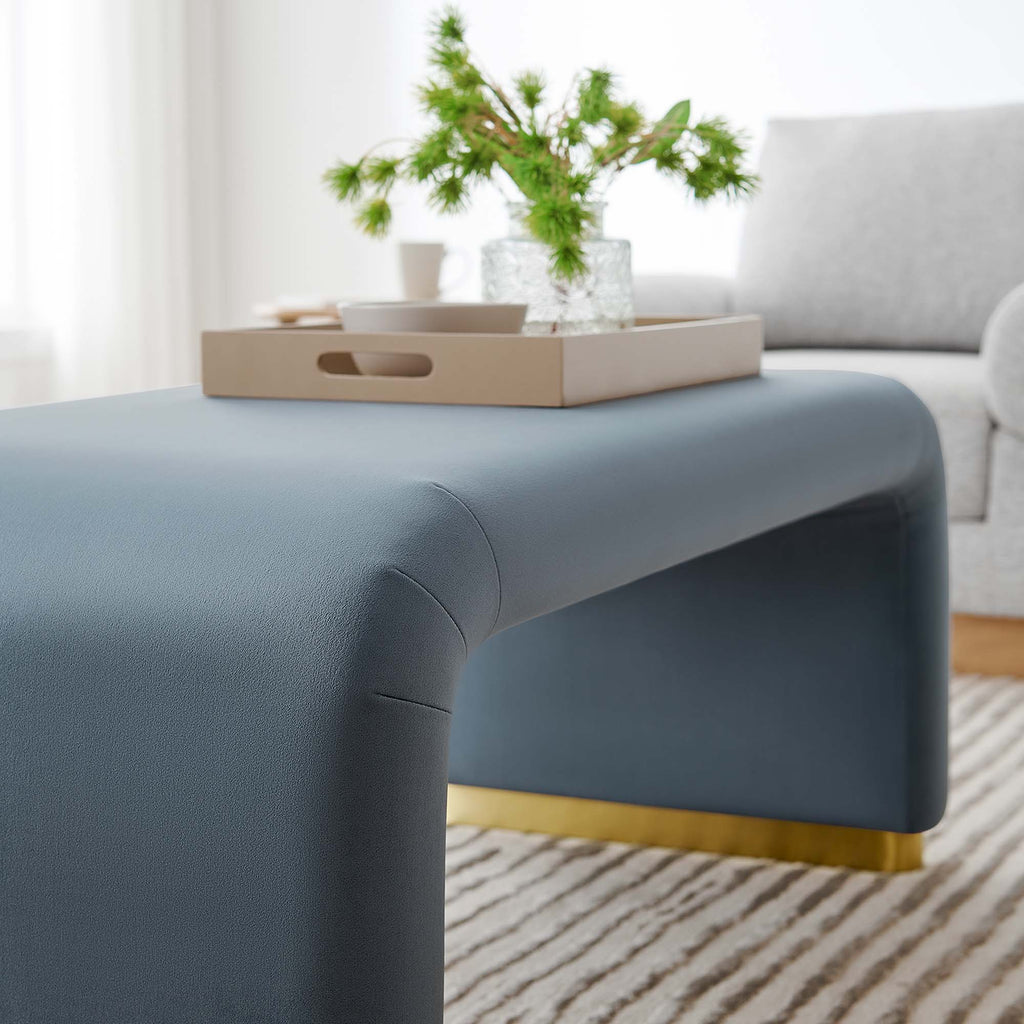Koda Performance Velvet Waterfall Ottoman - Brass Cadet Blue