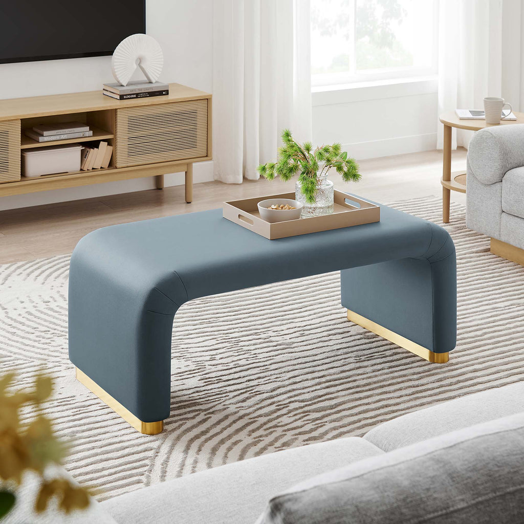 Koda Performance Velvet Waterfall Ottoman - Brass Cadet Blue