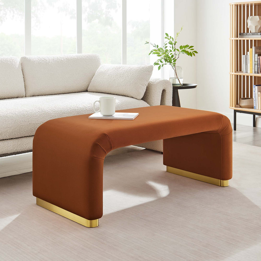 Koda Performance Velvet Waterfall Ottoman - Brass Rust