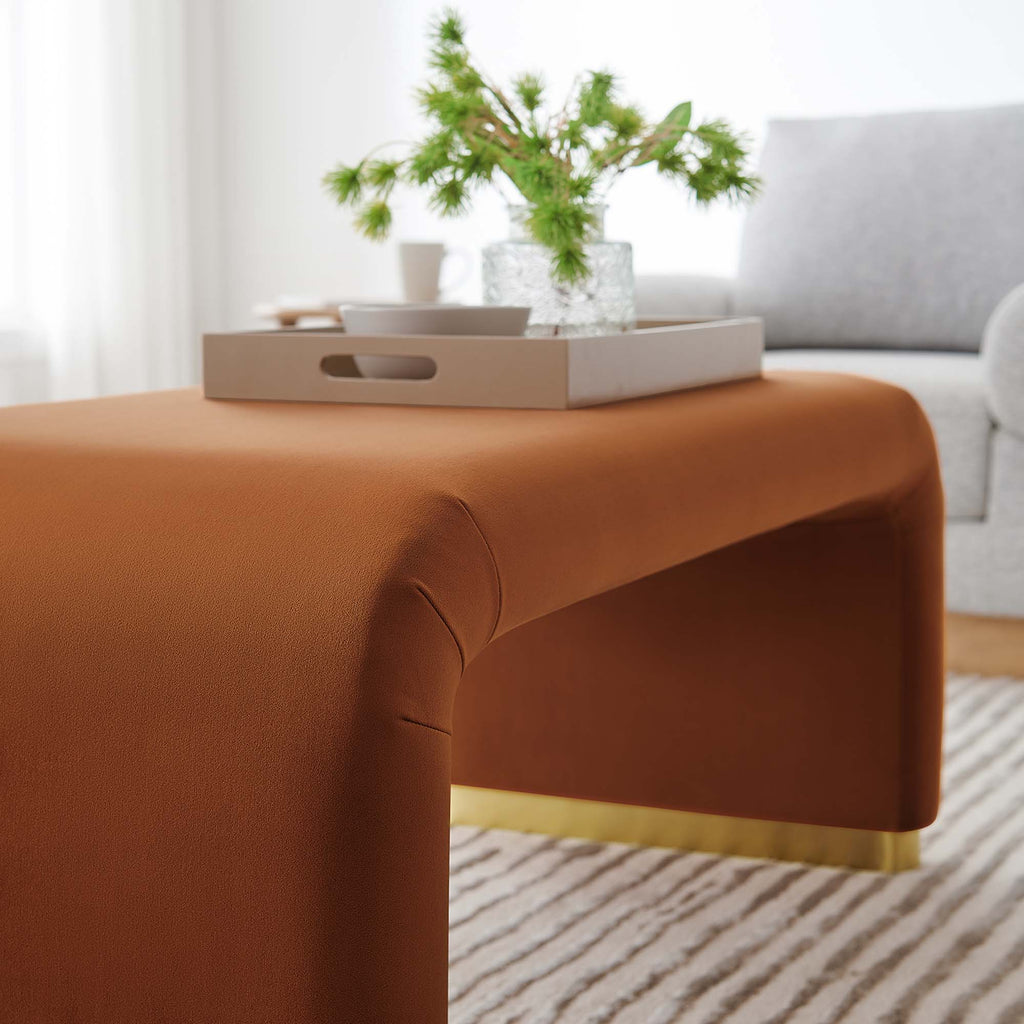 Koda Performance Velvet Waterfall Ottoman - Brass Rust