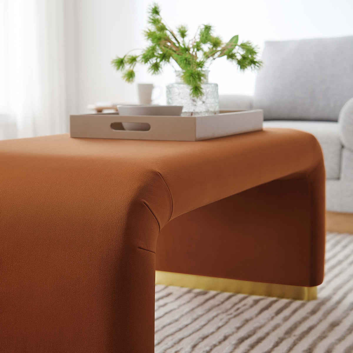 Koda Performance Velvet Waterfall Ottoman - Brass Rust