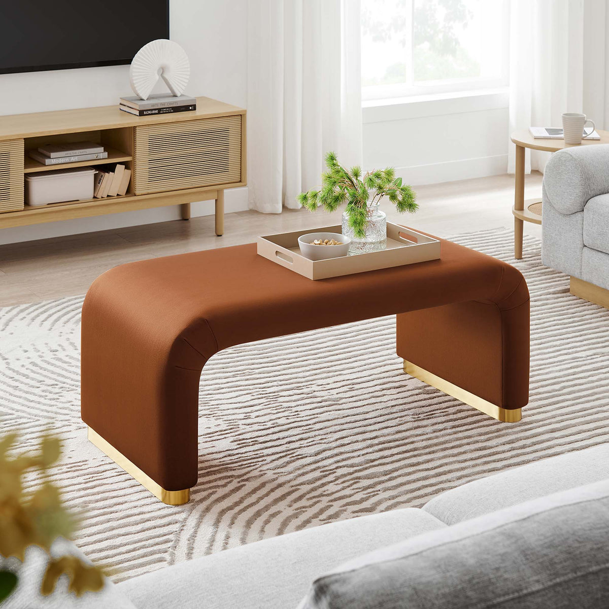 Koda Performance Velvet Waterfall Ottoman - Brass Rust