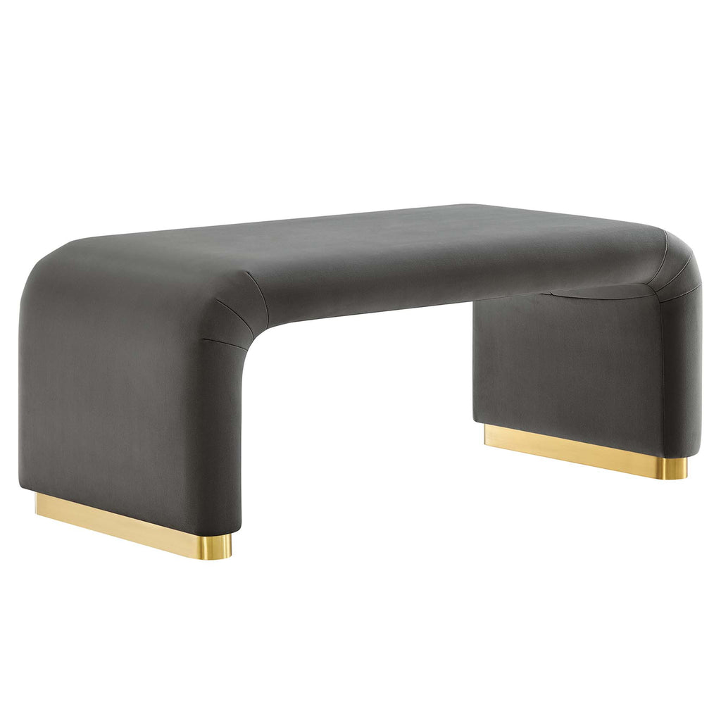 Koda Performance Velvet Waterfall Ottoman - Brass Storm Gray