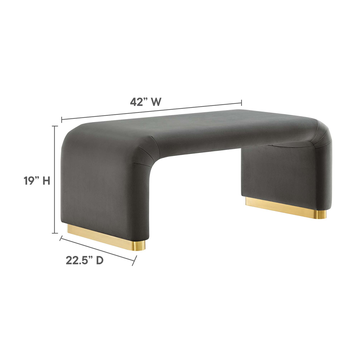 Koda Performance Velvet Waterfall Ottoman - Brass Storm Gray