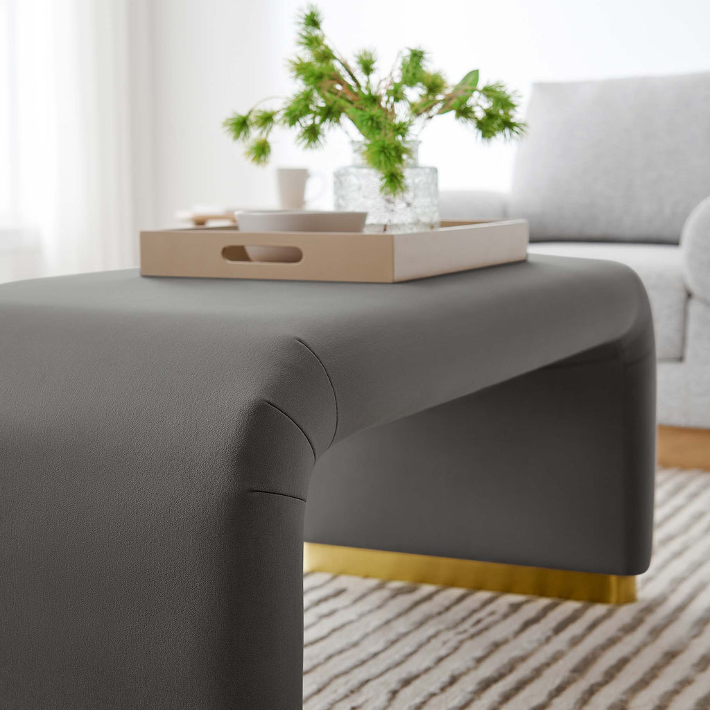 Koda Performance Velvet Waterfall Ottoman - Brass Storm Gray