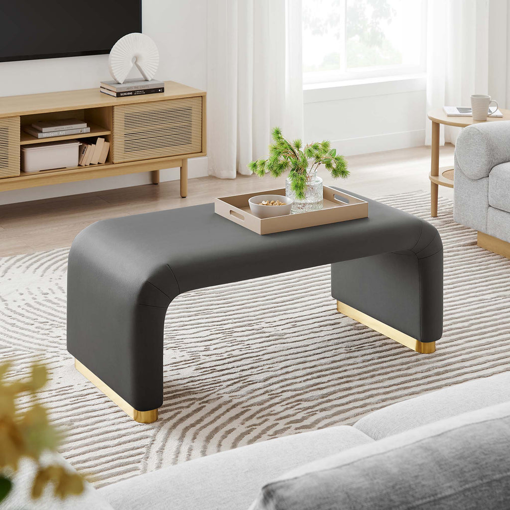Koda Performance Velvet Waterfall Ottoman - Brass Storm Gray