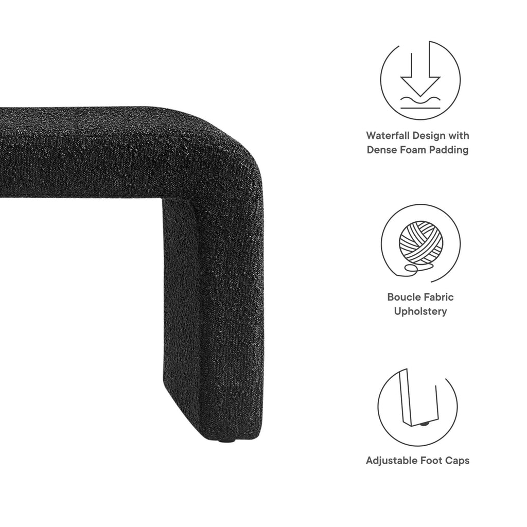 Simba Boucle Fabric Waterfall Long Bench - Black