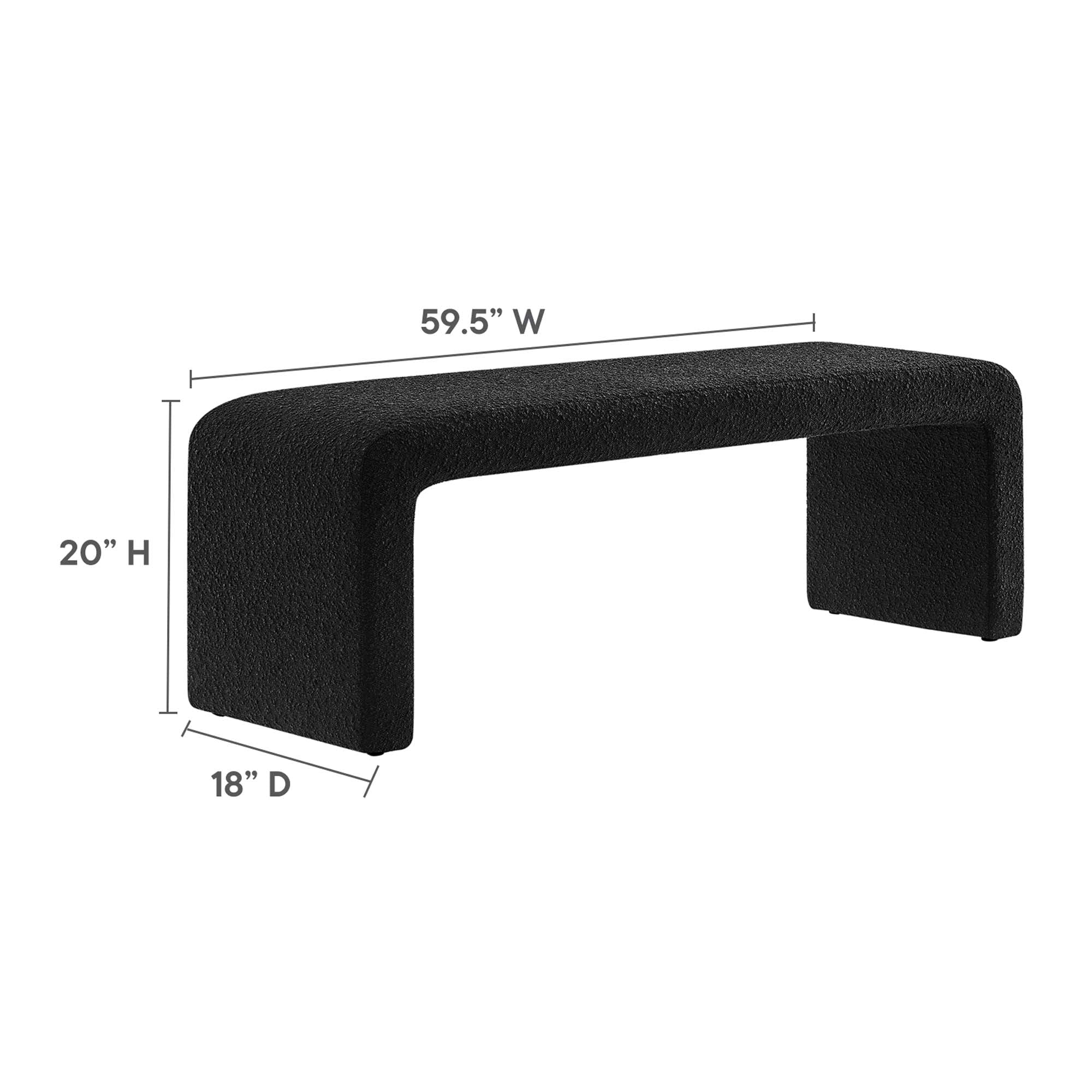 Simba Boucle Fabric Waterfall Long Bench - Black