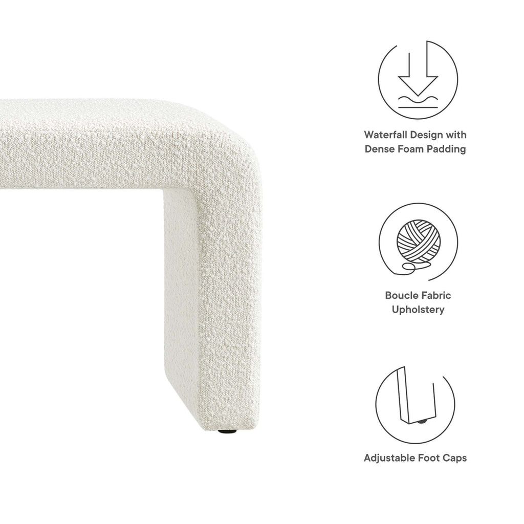 Simba Boucle Fabric Waterfall Long Bench - Ivory