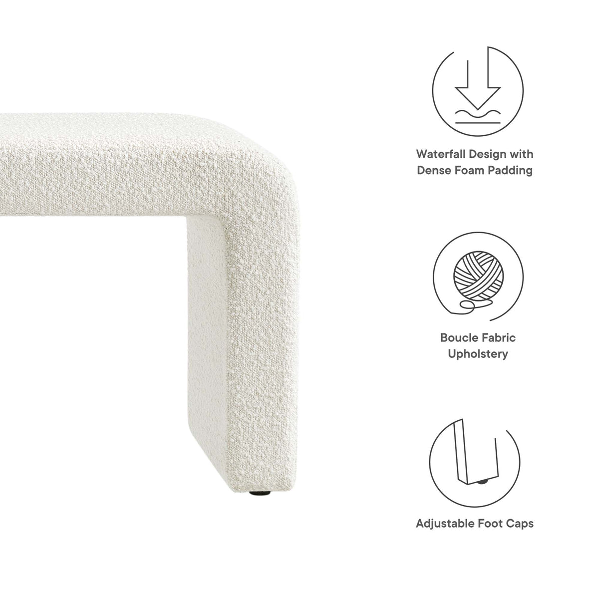 Simba Boucle Fabric Waterfall Long Bench - Ivory