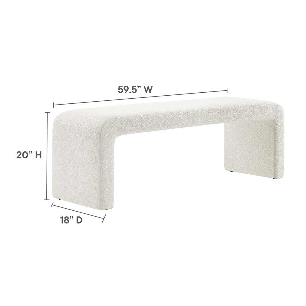 Simba Boucle Fabric Waterfall Long Bench - Ivory