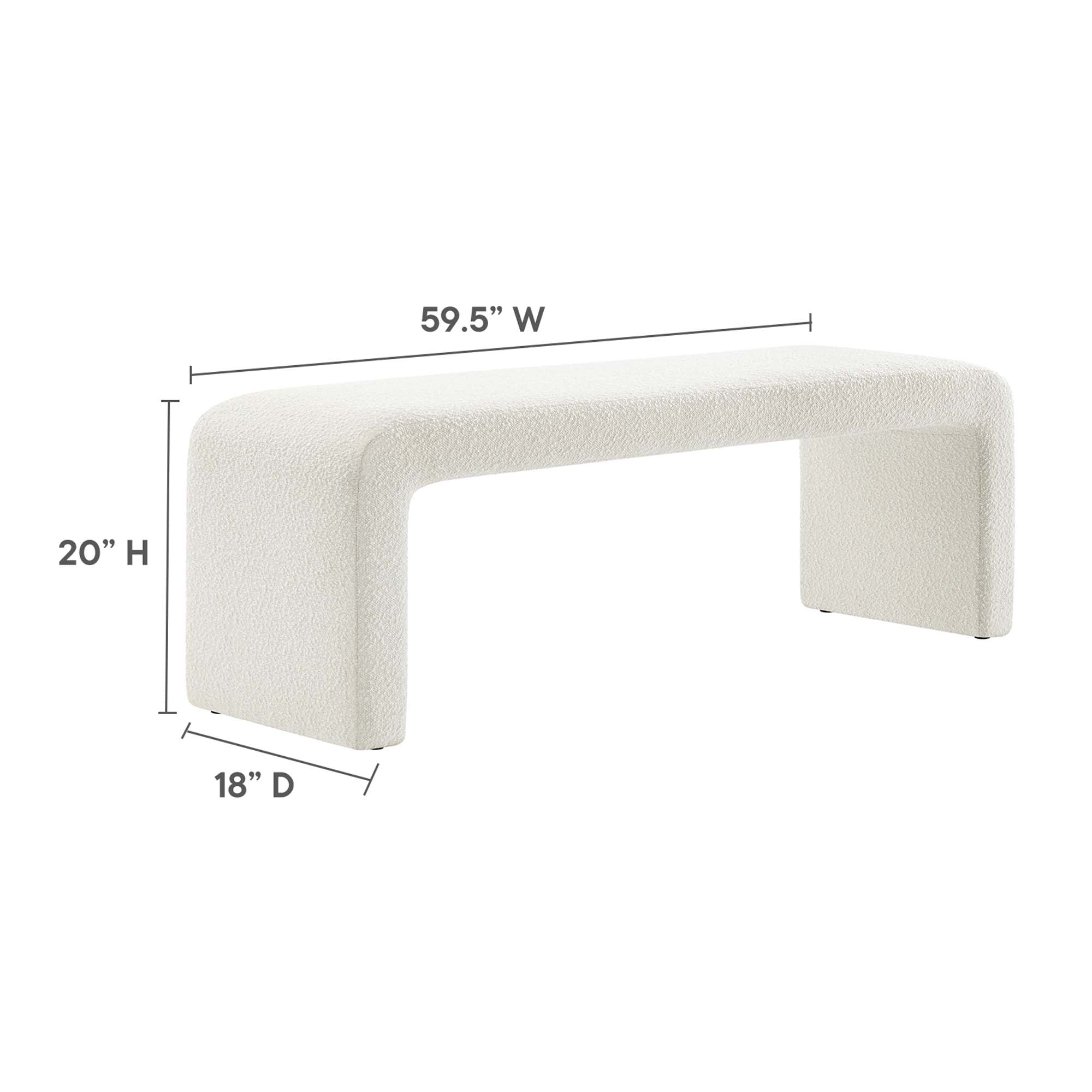 Simba Boucle Fabric Waterfall Long Bench - Ivory