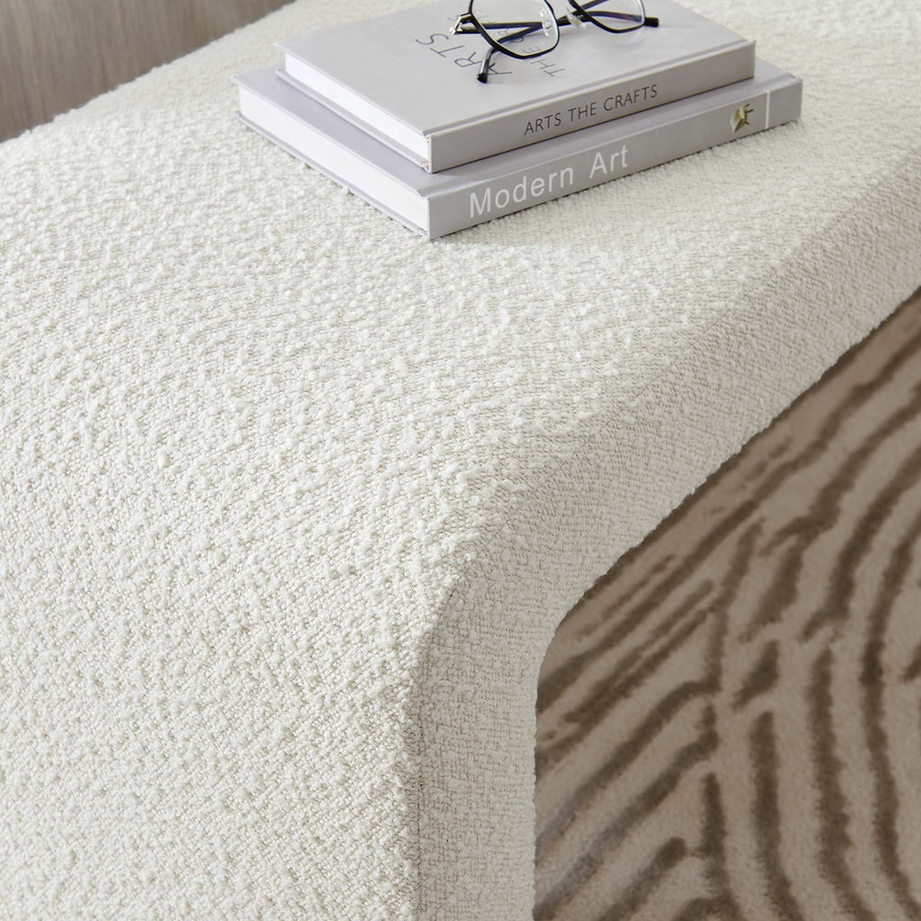 Simba Boucle Fabric Waterfall Long Bench - Ivory