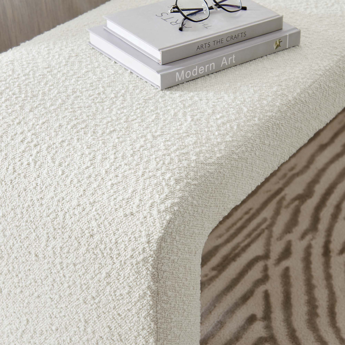 Simba Boucle Fabric Waterfall Long Bench - Ivory