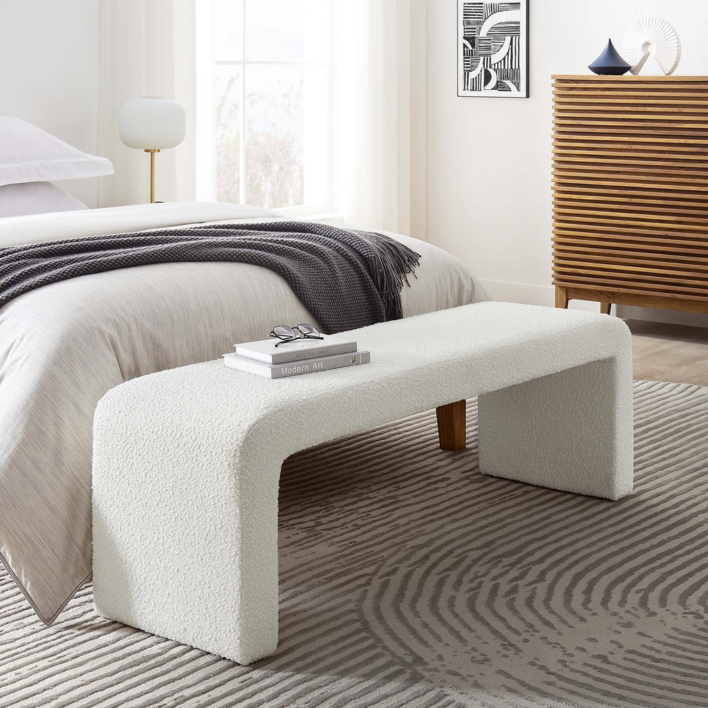 Simba Boucle Fabric Waterfall Long Bench - Ivory