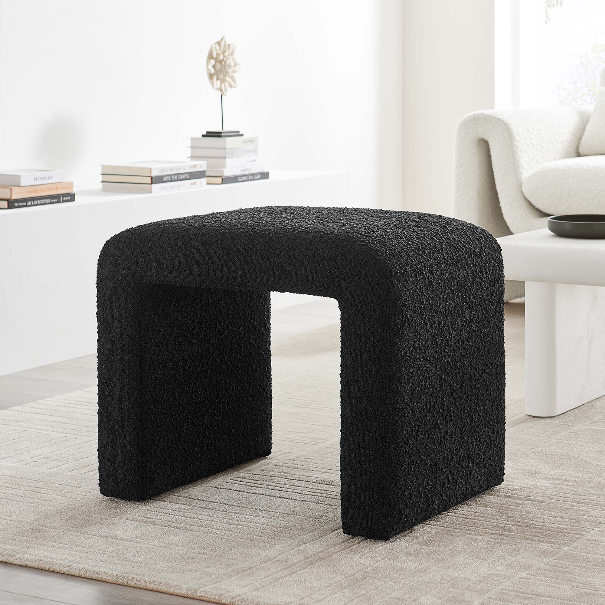 Simba Boucle Fabric Waterfall Stool - Black