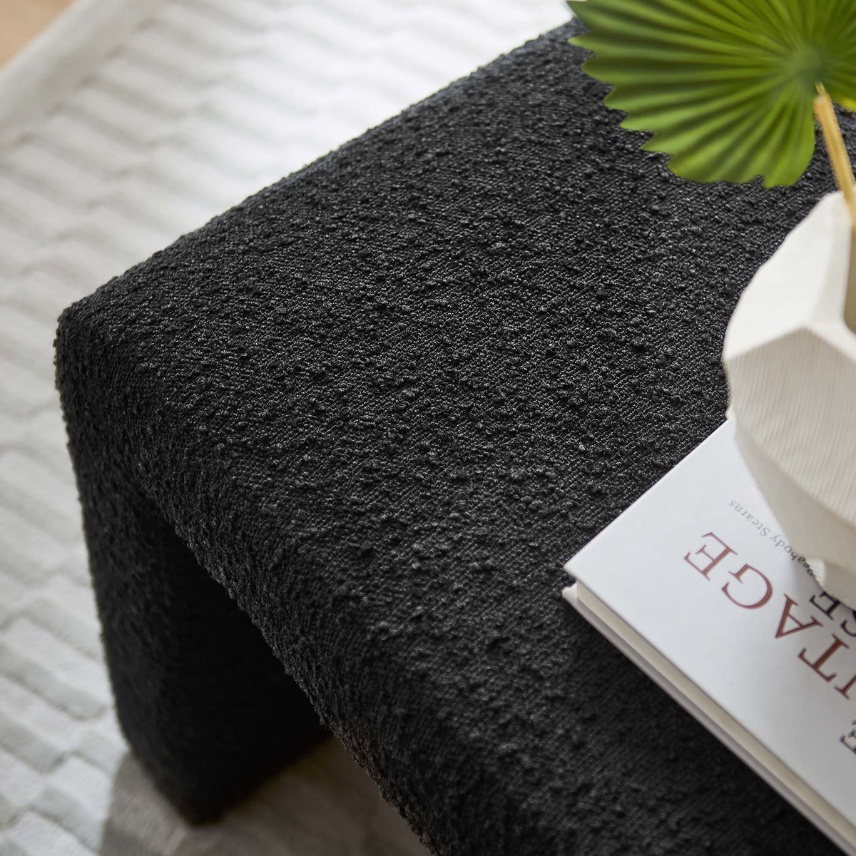 Simba Boucle Fabric Waterfall Stool - Black