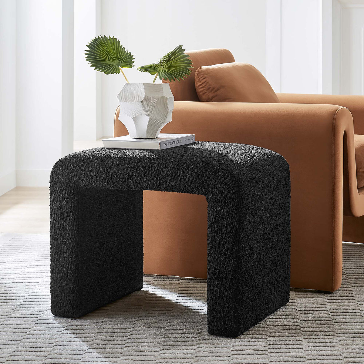 Simba Boucle Fabric Waterfall Stool - Black