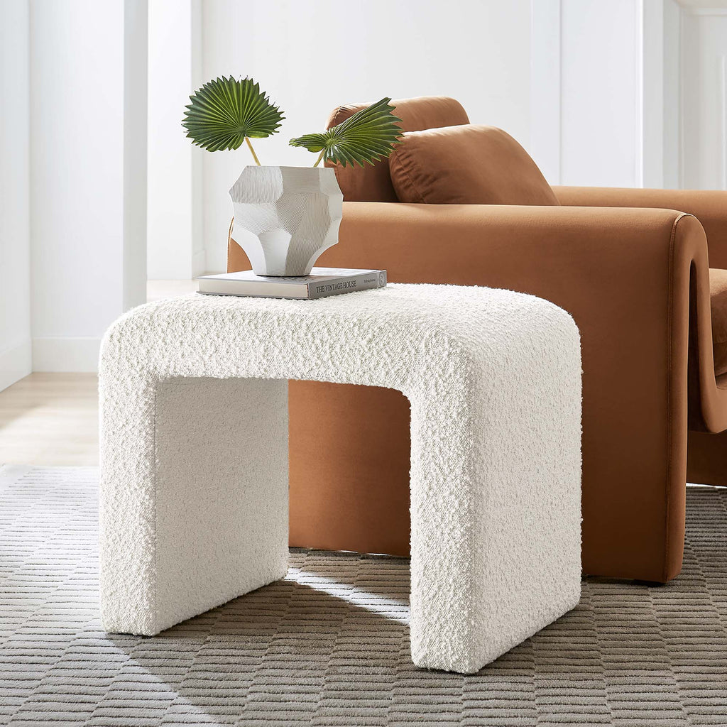 Simba Boucle Fabric Waterfall Stool - Ivory