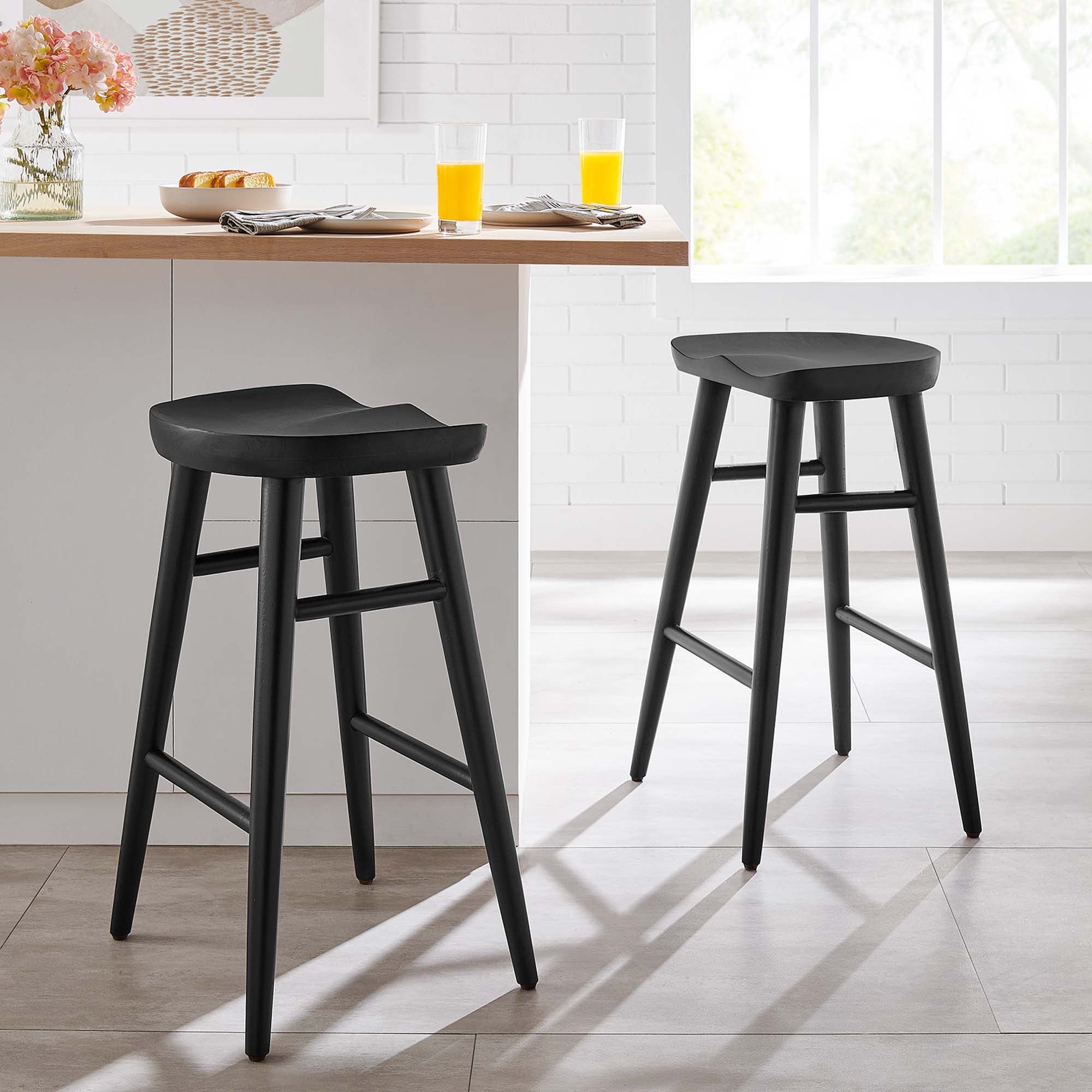 Saville Backless Wood Counter Stools Set of 2 - Black