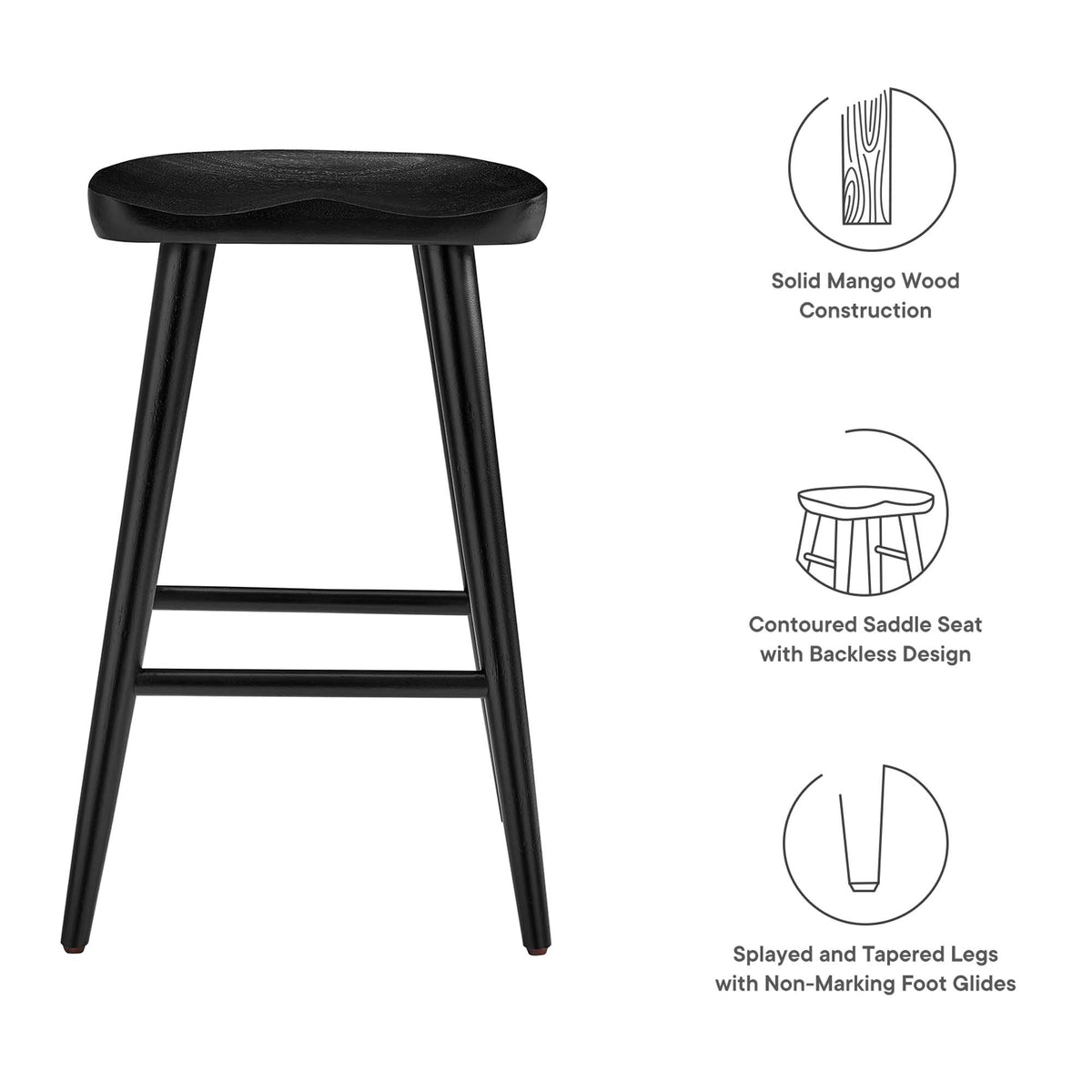 Saville Backless Wood Counter Stools Set of 2 - Black