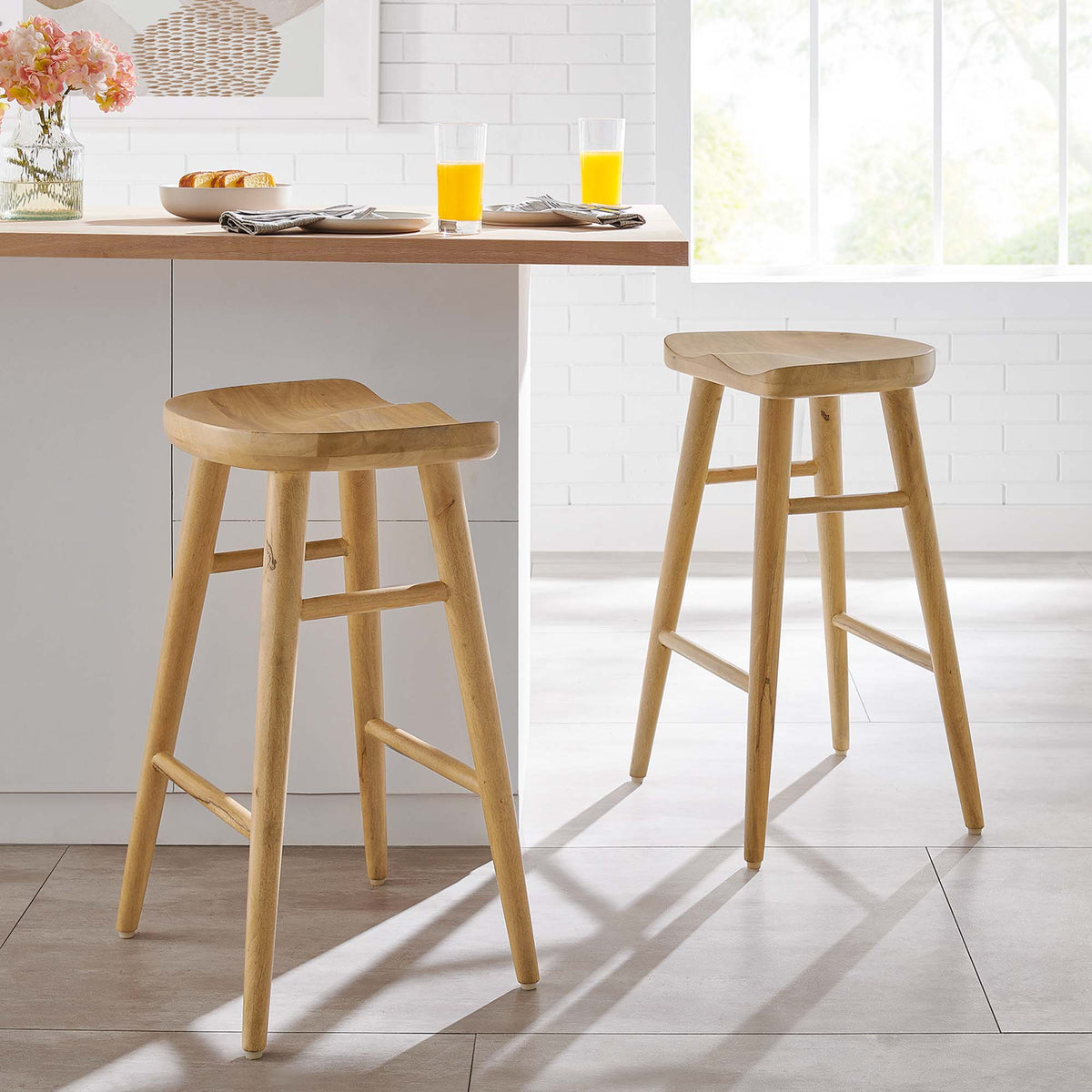 Saville Backless Wood Counter Stools Set of 2 - Oak