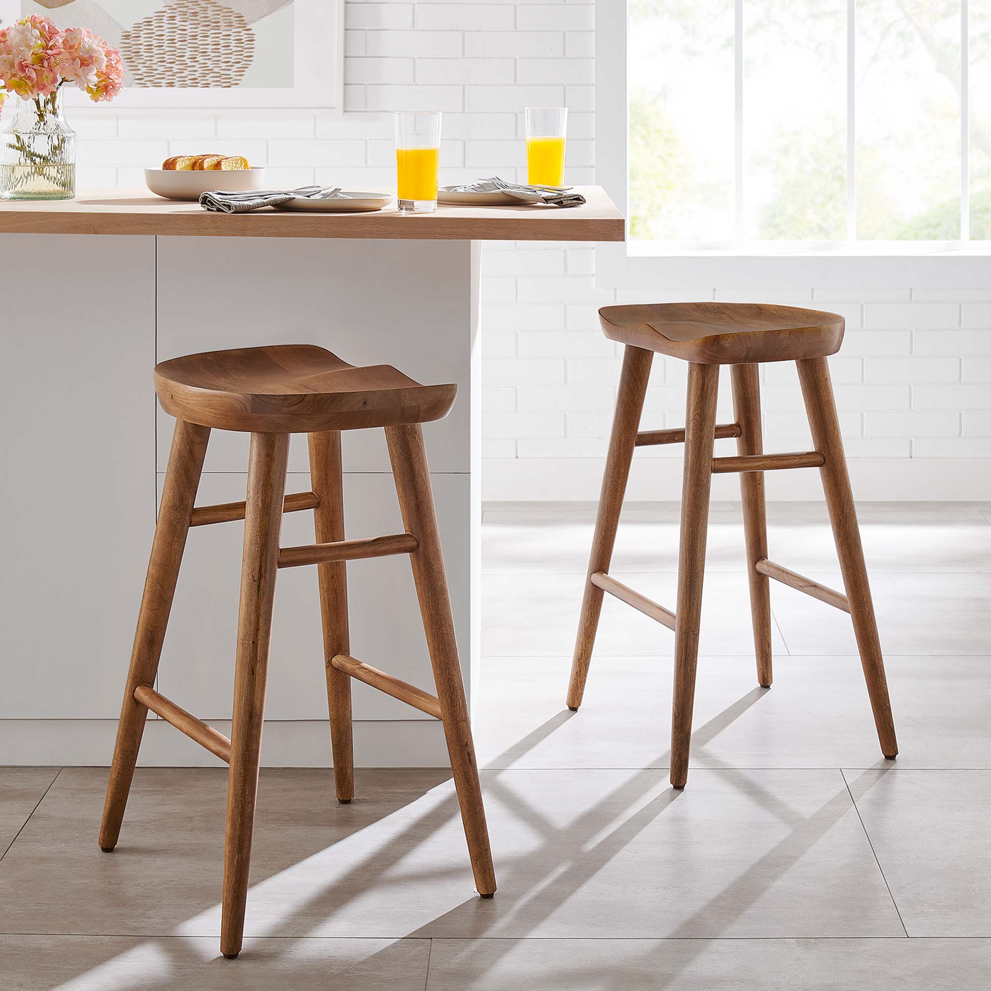 Saville Backless Wood Counter Stools Set of 2 - Walnut