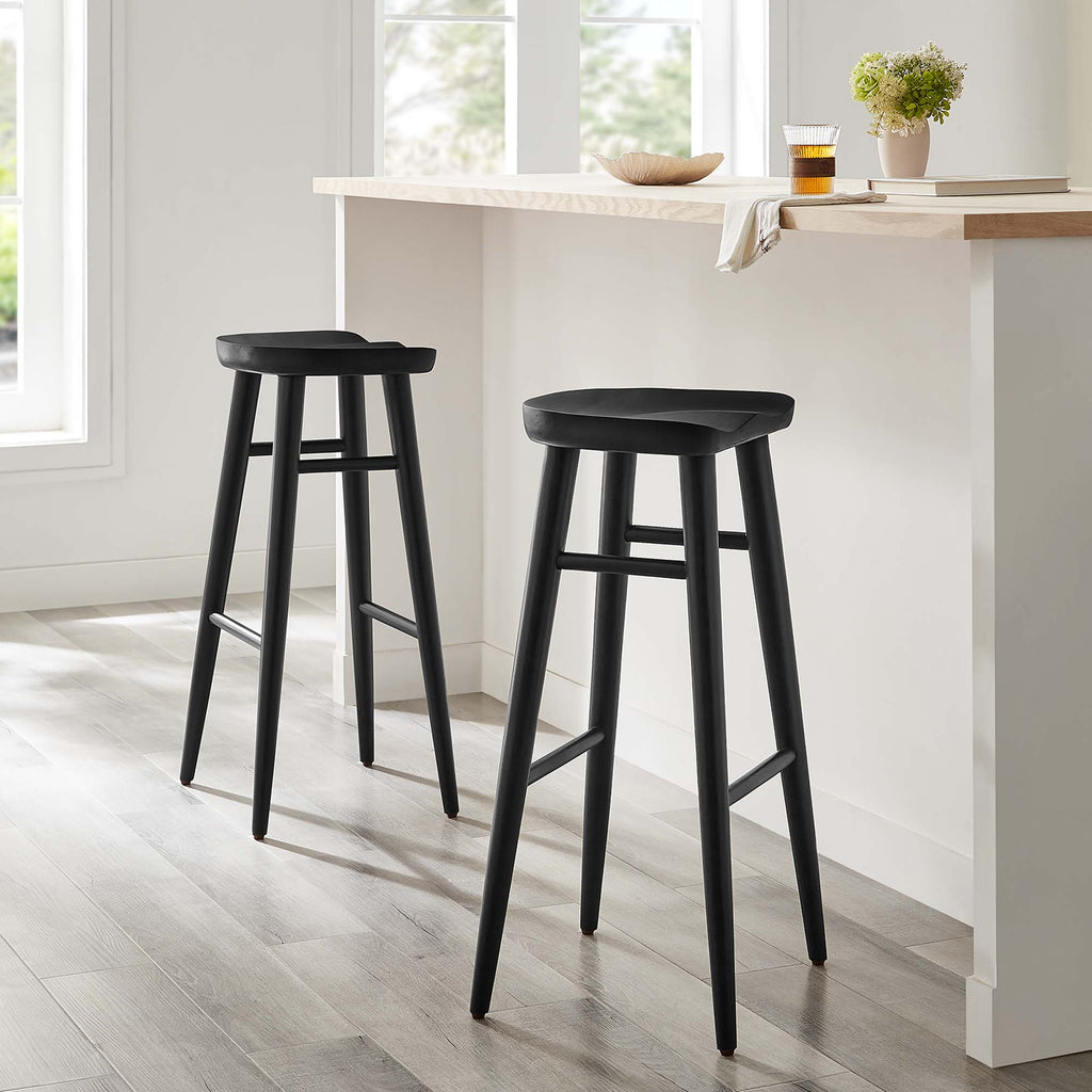Saville Backless Wood Bar Stools Set of 2 - Black