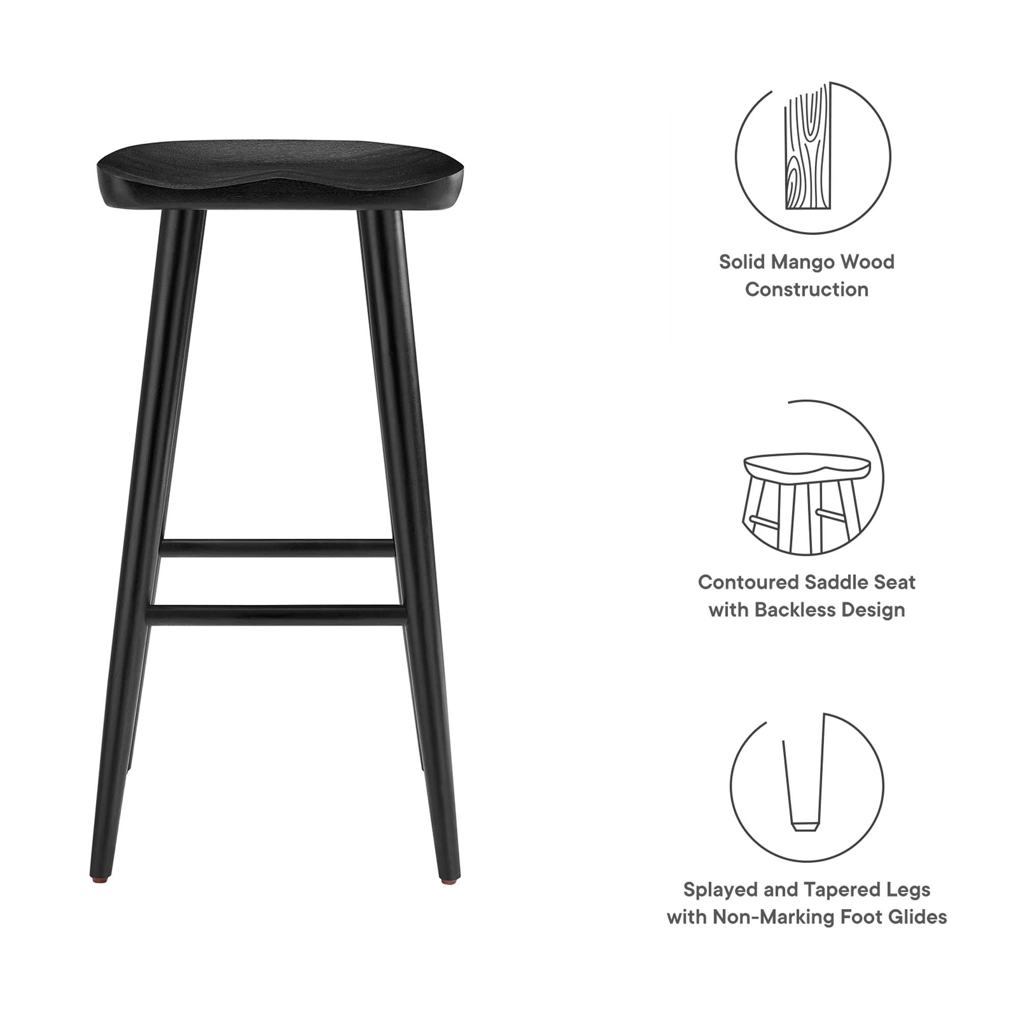 Saville Backless Wood Bar Stools Set of 2 - Black