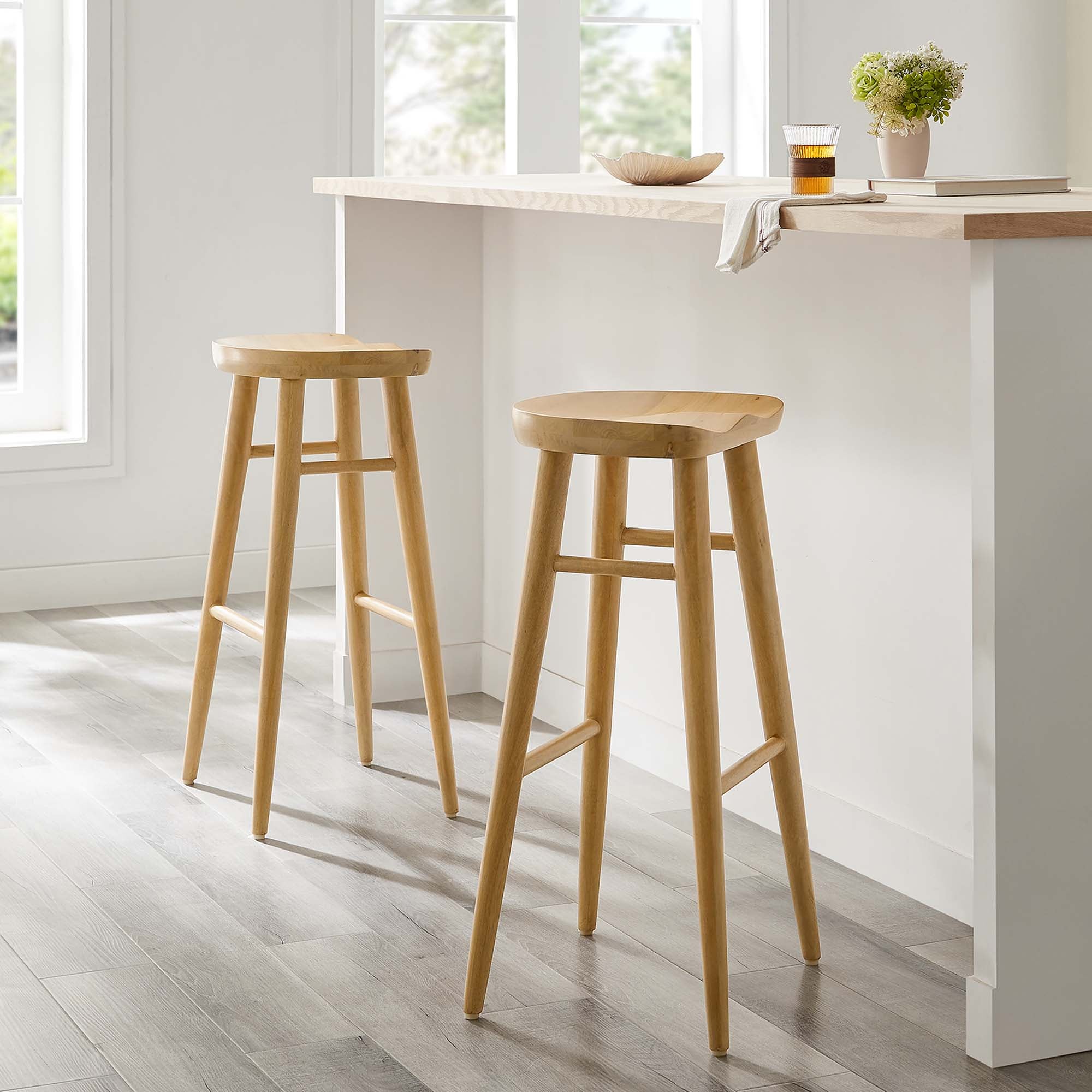 Saville Backless Wood Bar Stools Set of 2 - Oak