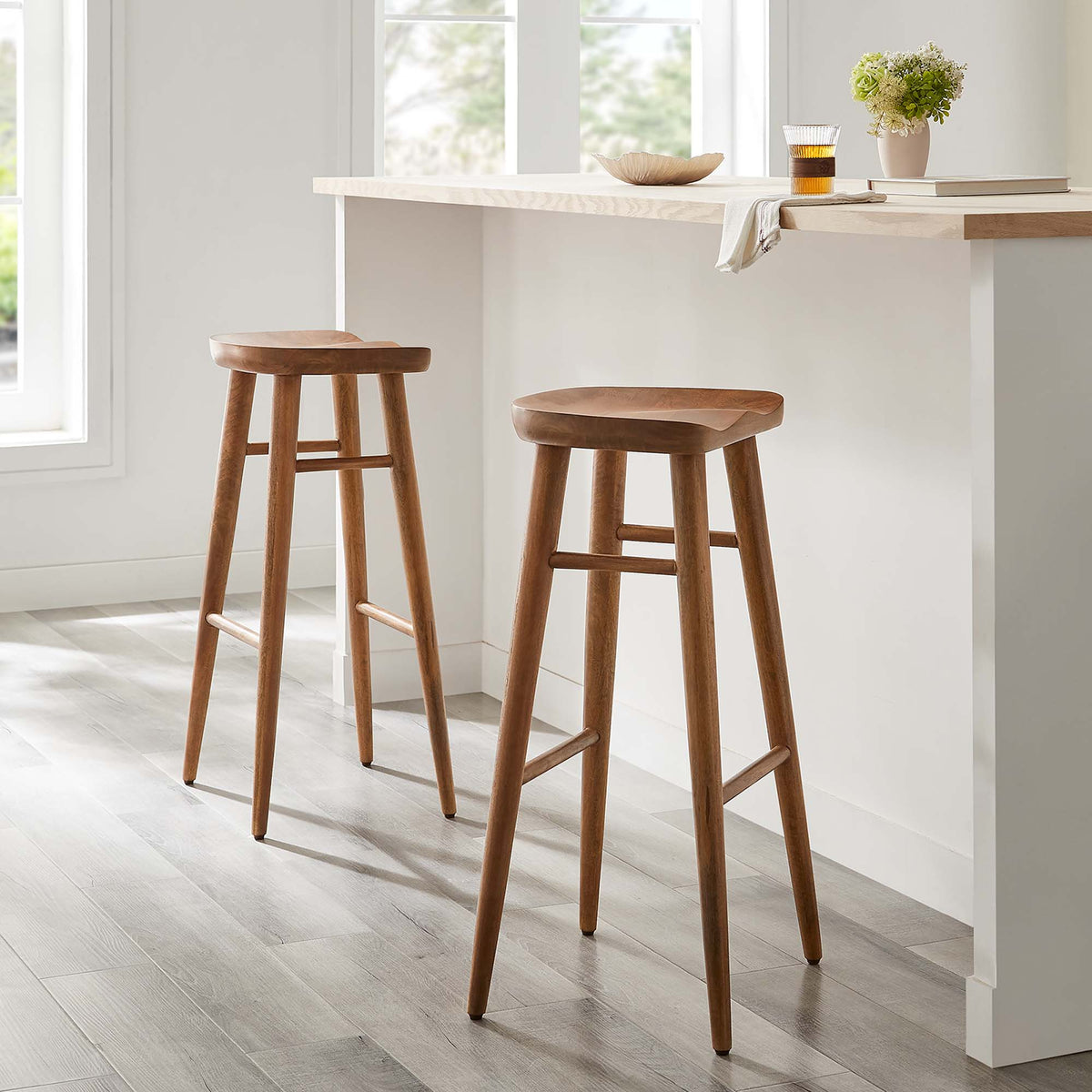Saville Backless Wood Bar Stools Set of 2 - Walnut