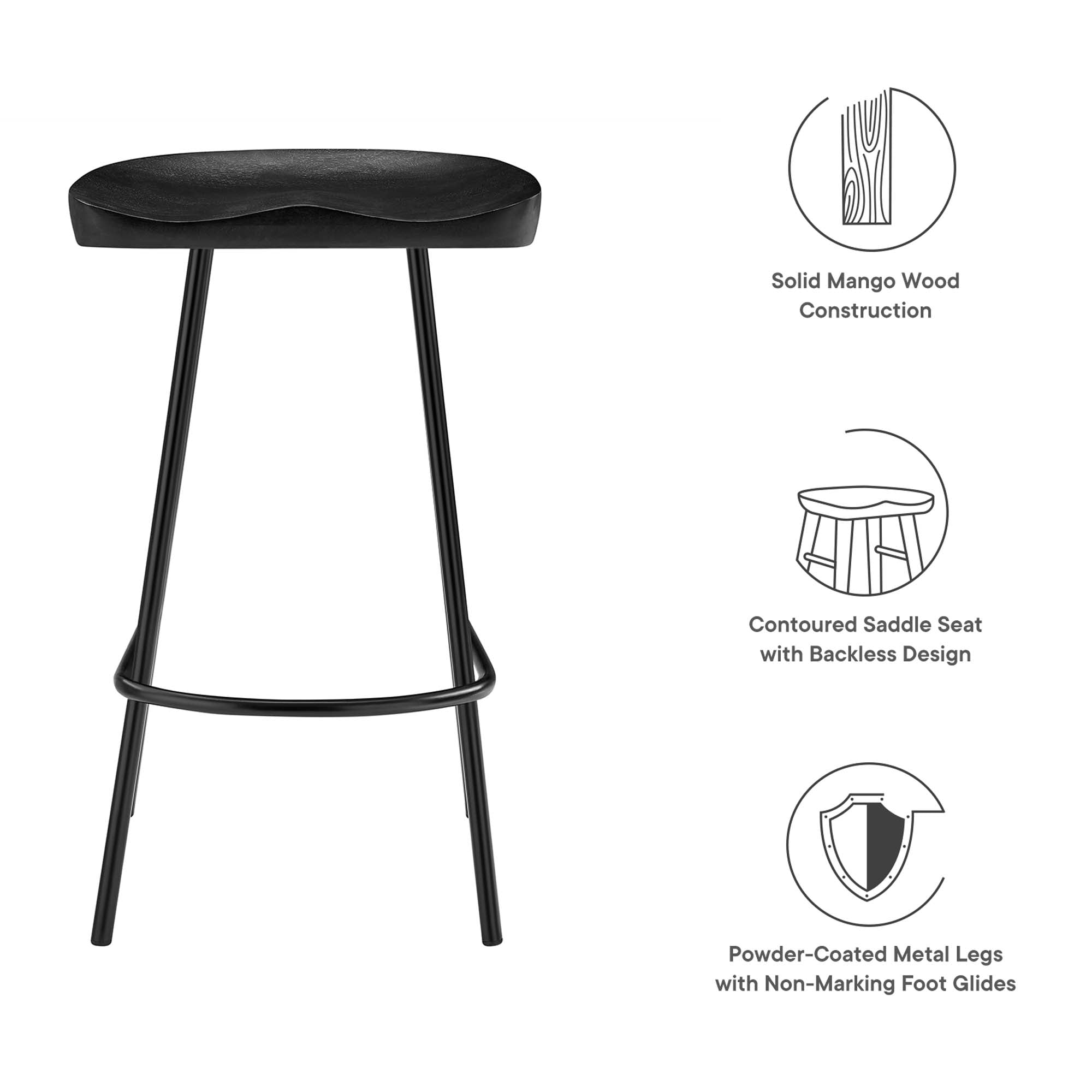 Concord Backless Wood Counter Stools Set of 2 - Black
