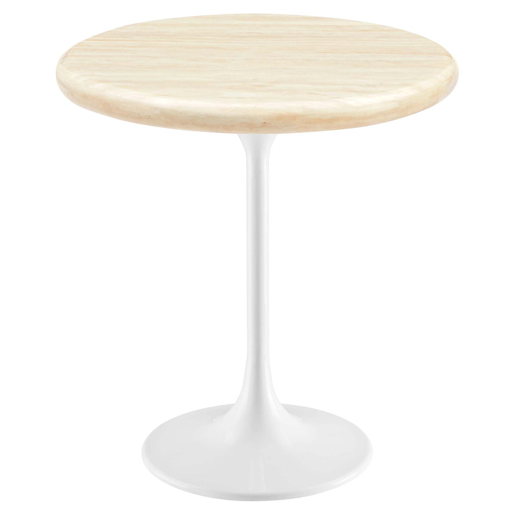 Lippa 20" Round Faux Travertine Side Table - White Travertine
