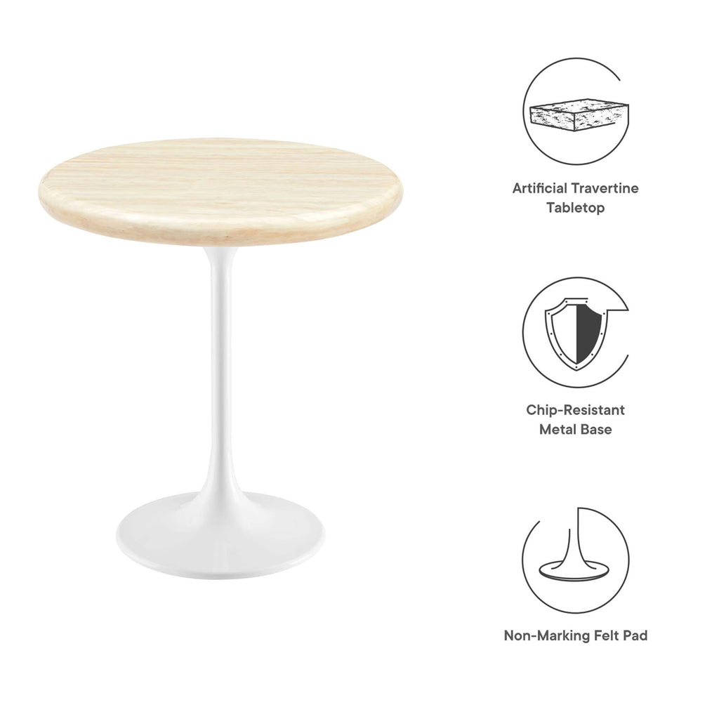 Lippa 20" Round Faux Travertine Side Table - White Travertine