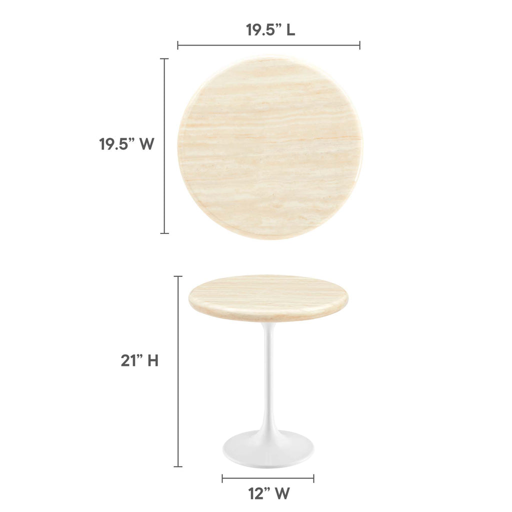 Lippa 20" Round Faux Travertine Side Table - White Travertine