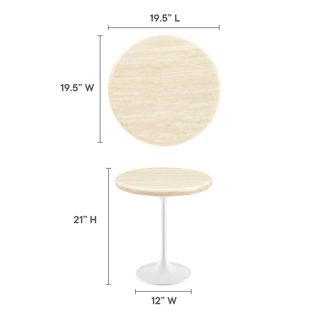 Lippa 20" Round Faux Travertine Side Table - White Travertine