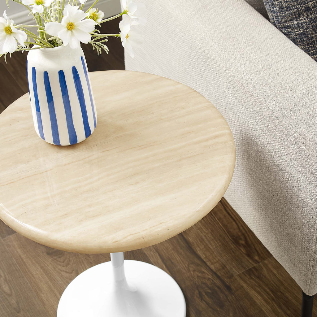 Lippa 20" Round Faux Travertine Side Table - White Travertine