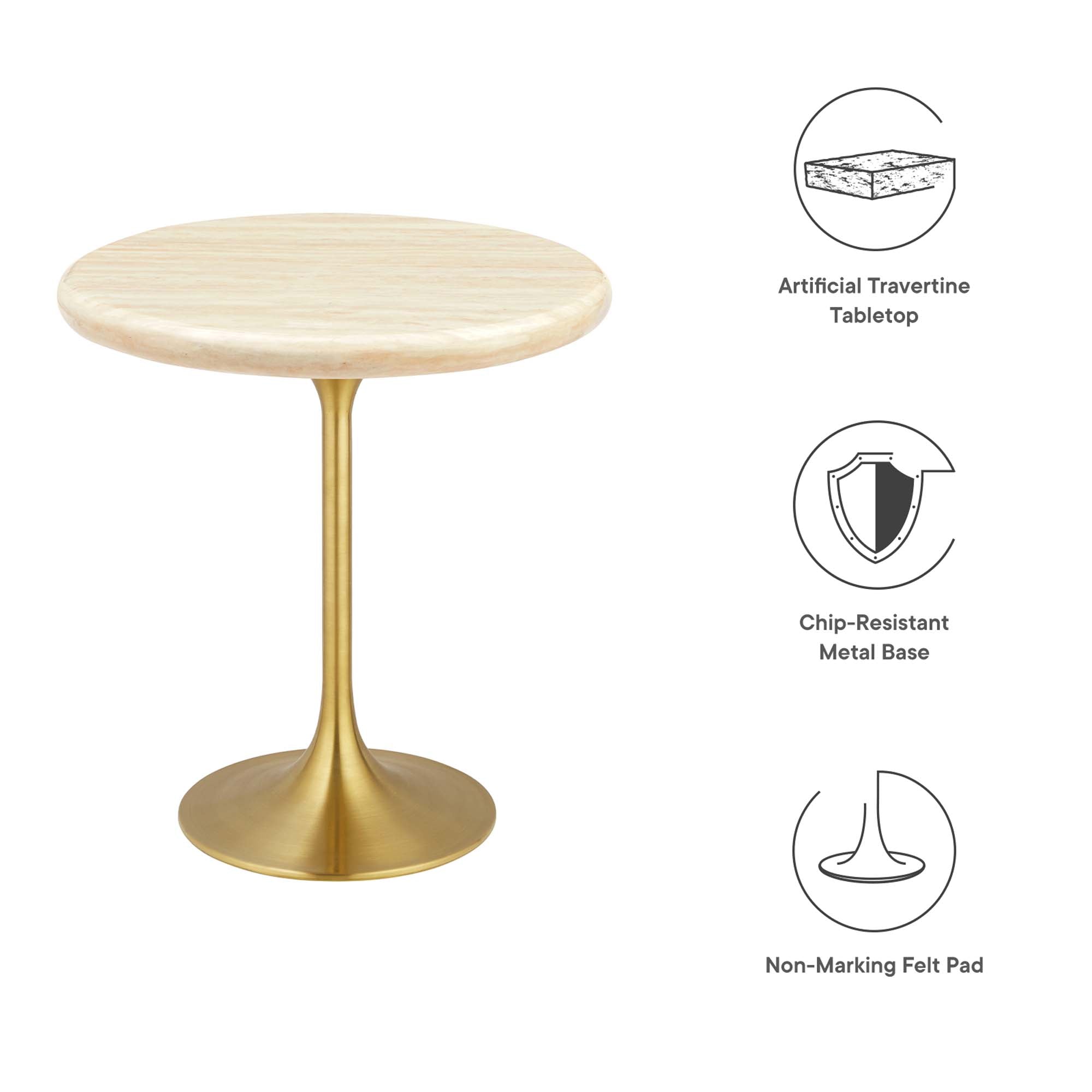Lippa 20" Round Faux Travertine Side Table - Gold Travertine