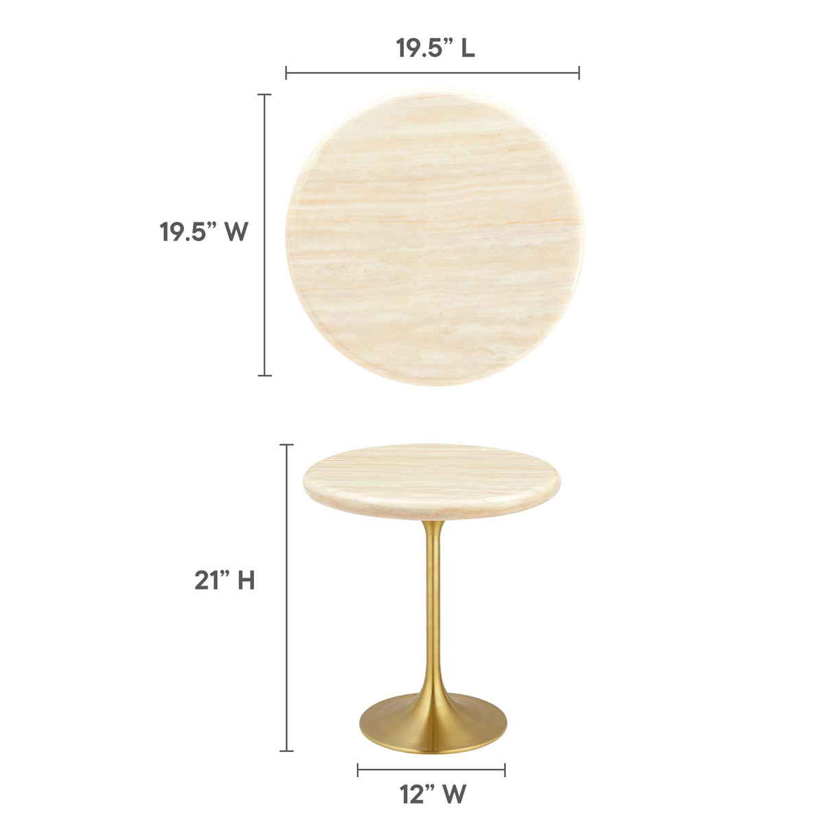 Lippa 20" Round Faux Travertine Side Table - Gold Travertine