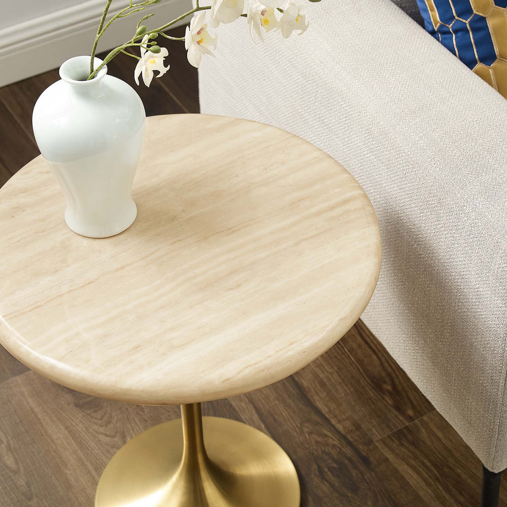 Lippa 20" Round Faux Travertine Side Table - Gold Travertine