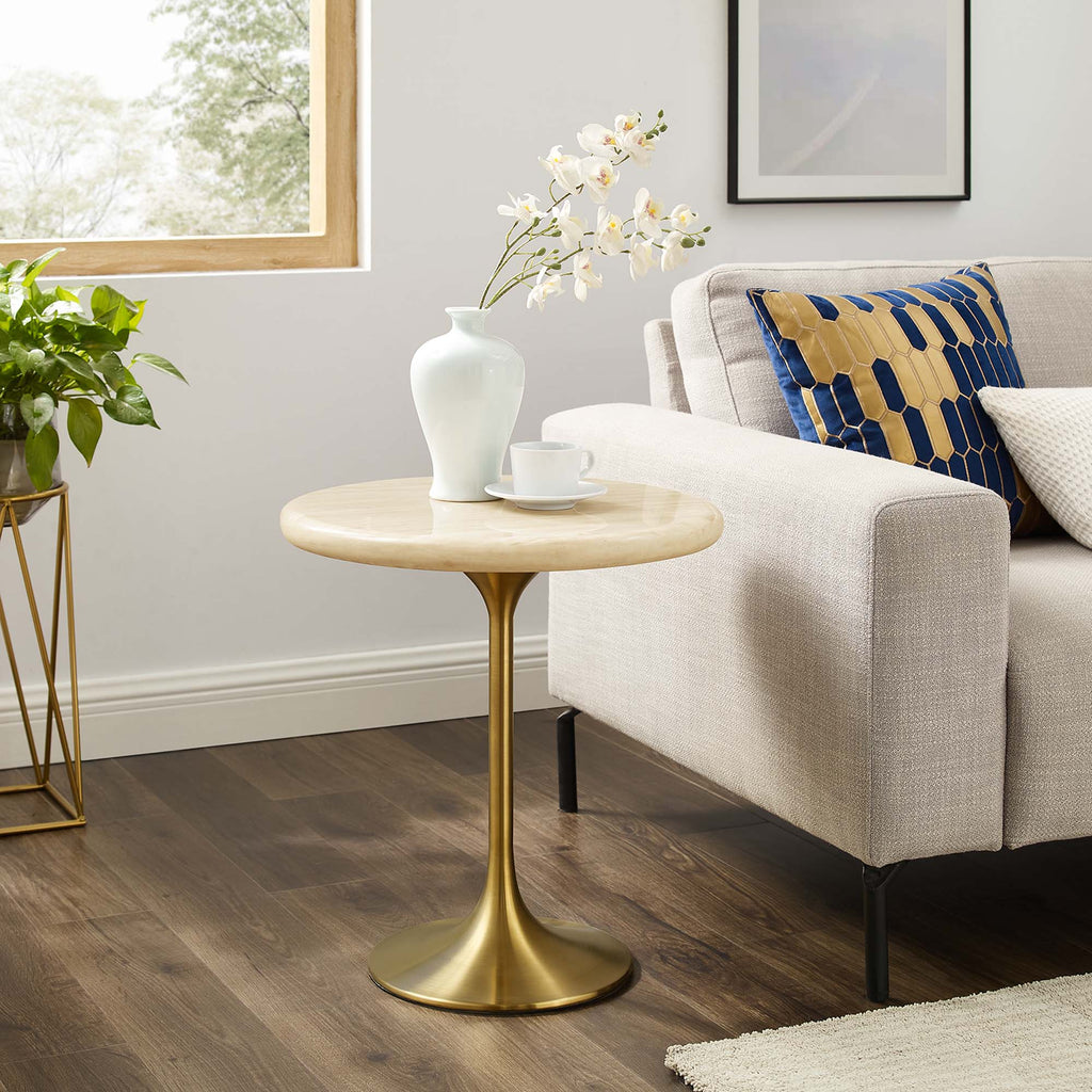 Lippa 20" Round Faux Travertine Side Table - Gold Travertine