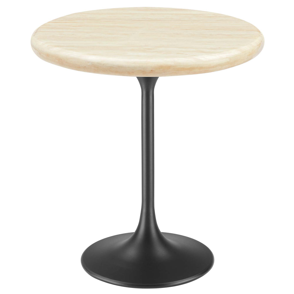 Lippa 20" Round Faux Travertine Side Table - Black Travertine