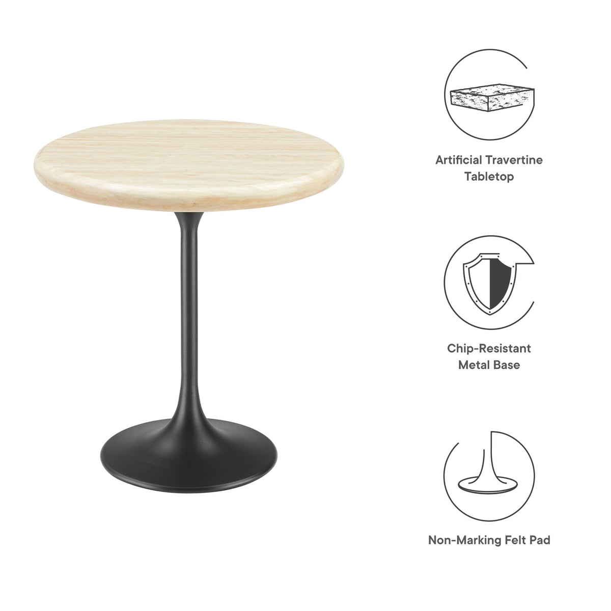 Lippa 20" Round Faux Travertine Side Table - Black Travertine