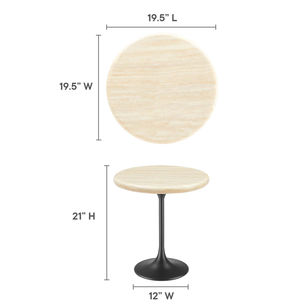 Lippa 20" Round Faux Travertine Side Table - Black Travertine