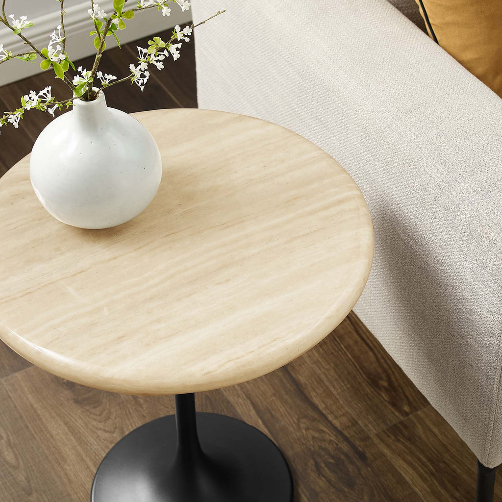 Lippa 20" Round Faux Travertine Side Table - Black Travertine
