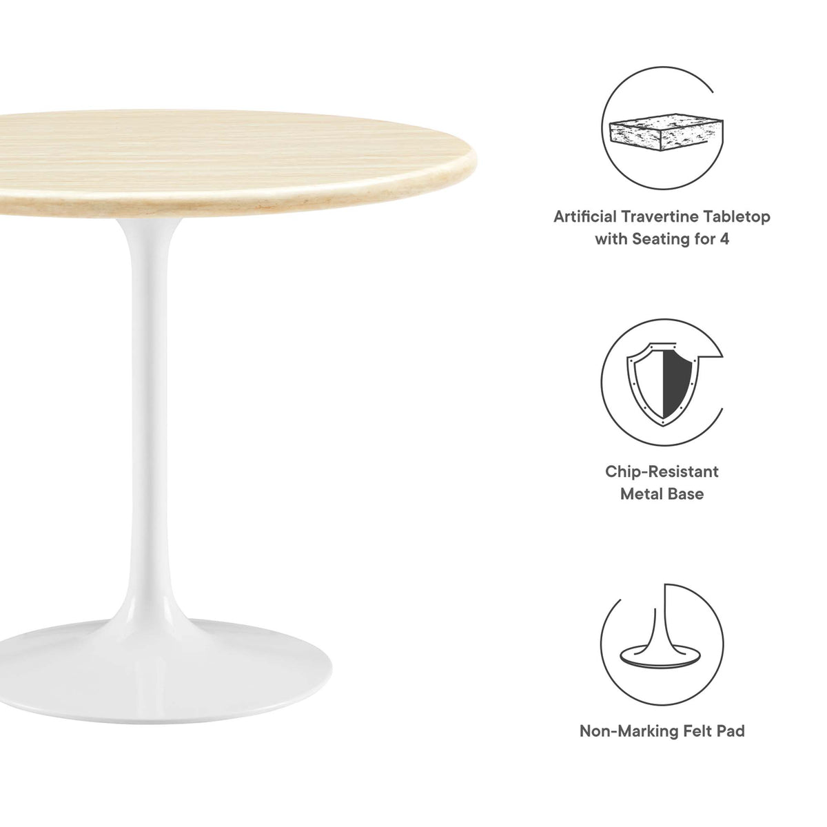 Lippa 36" Round Faux Travertine Dining Table - White Travertine