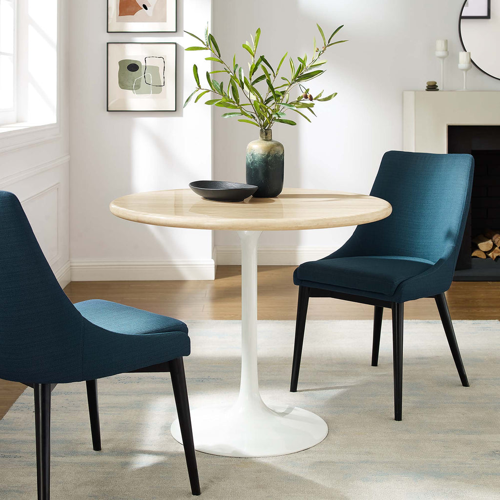 Lippa 36" Round Faux Travertine Dining Table - White Travertine