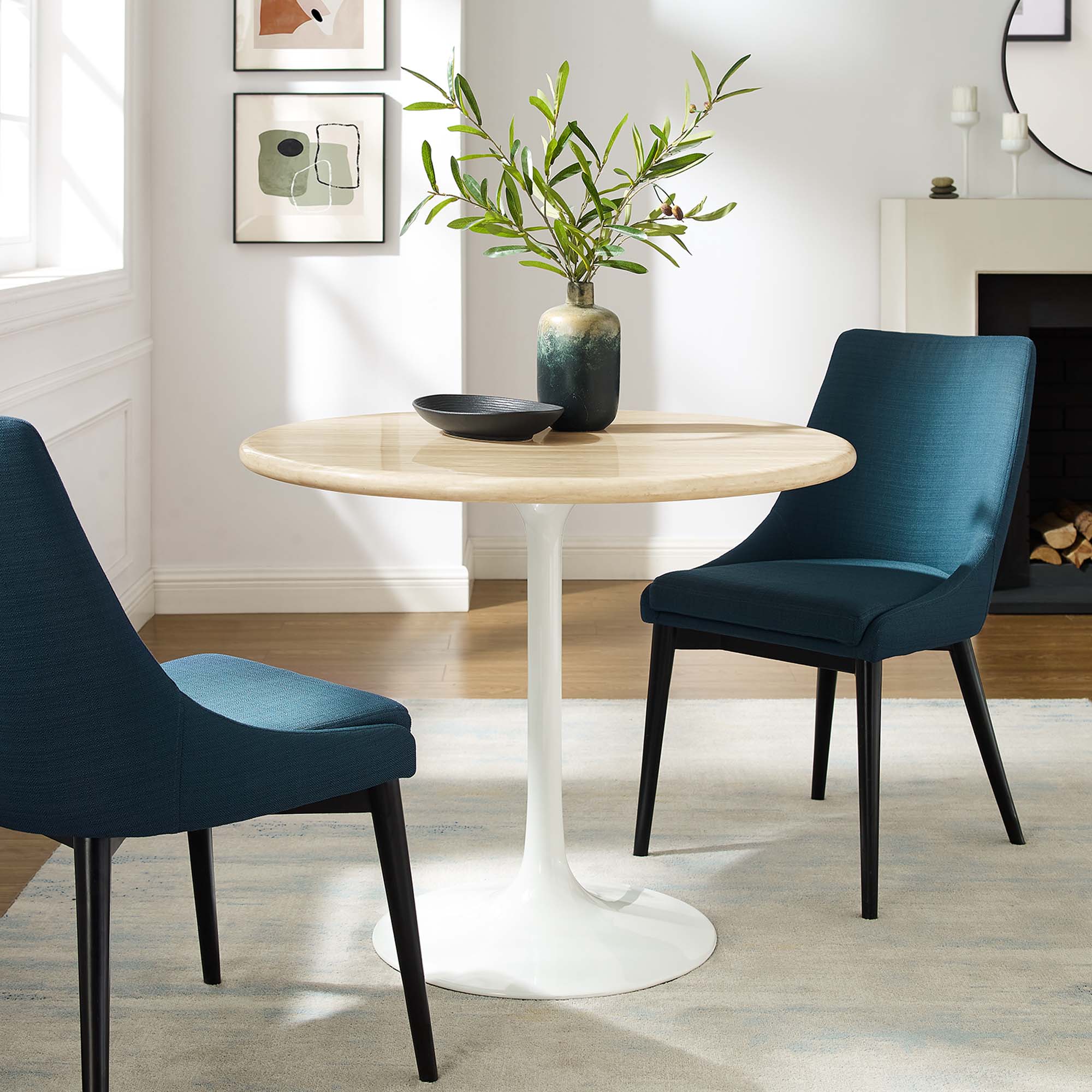 Lippa 36" Round Faux Travertine Dining Table - White Travertine